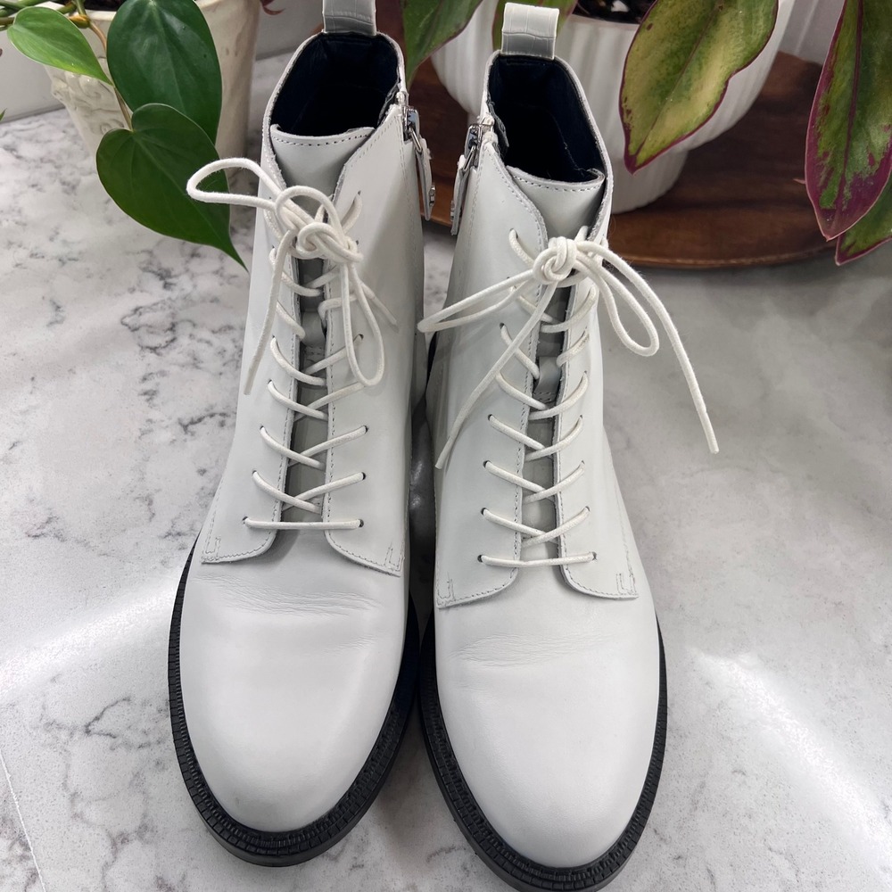 Sam Edelman Nina White Leather Lace Up Side Zip Combat Boots Womens 9M 39 - Picture 6 of 11